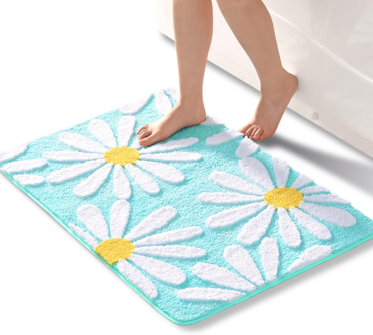 Pink Bathroom Rugs Cute Daisy Bath Mat White and Yellow Flower Decor Rug Non Slip Floor Carpet Microfiber Bath - view 13