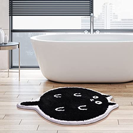 Feblilac Cute Black Cat Tufted Bath Mat