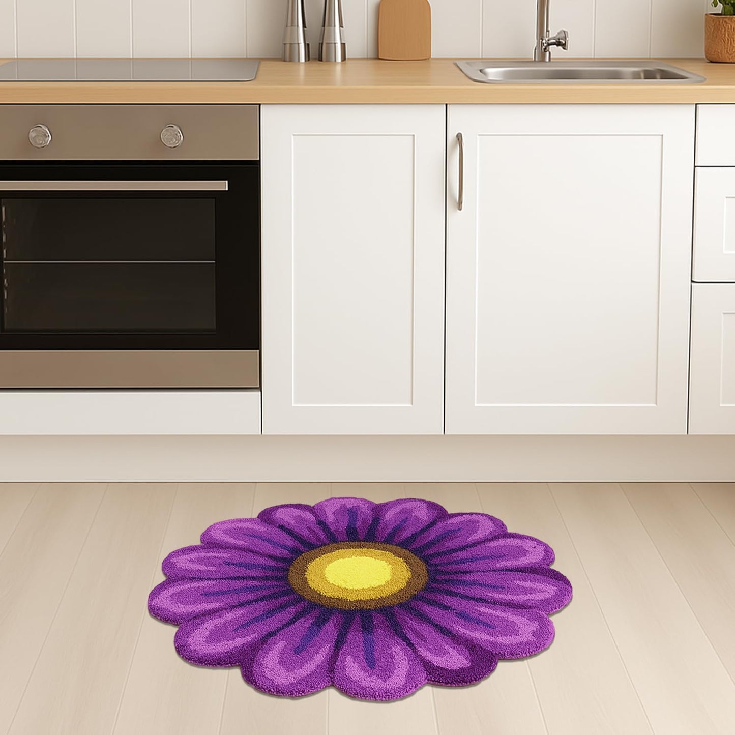 Feblilac Purple Flowers Tufted Bath Mat