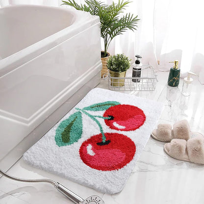 Cute Bathroom Rug, Thick Soft Absorbent Microfiber Bathroom Mat, Non-Slip Cherry Shaggy Bath Rugs, Machine Wash Dry, Bath Mats for Bathroom Floor, Bathtub, Shower, Sink and Decor, 20x32