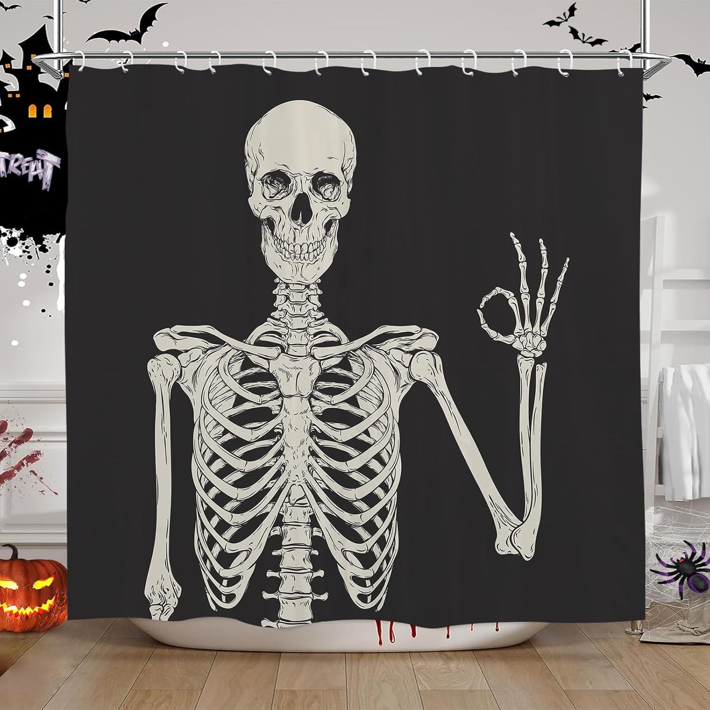 Feblilac Skull Funny Dance Halloween Dancing Cartoon Fun Joints Party Vintage Shower Curtain with Hooks