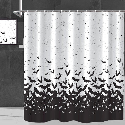 Feblilac Halloween Shower Curtain, Black Flying Bat Horror Scary Shower Curtain with Hooks