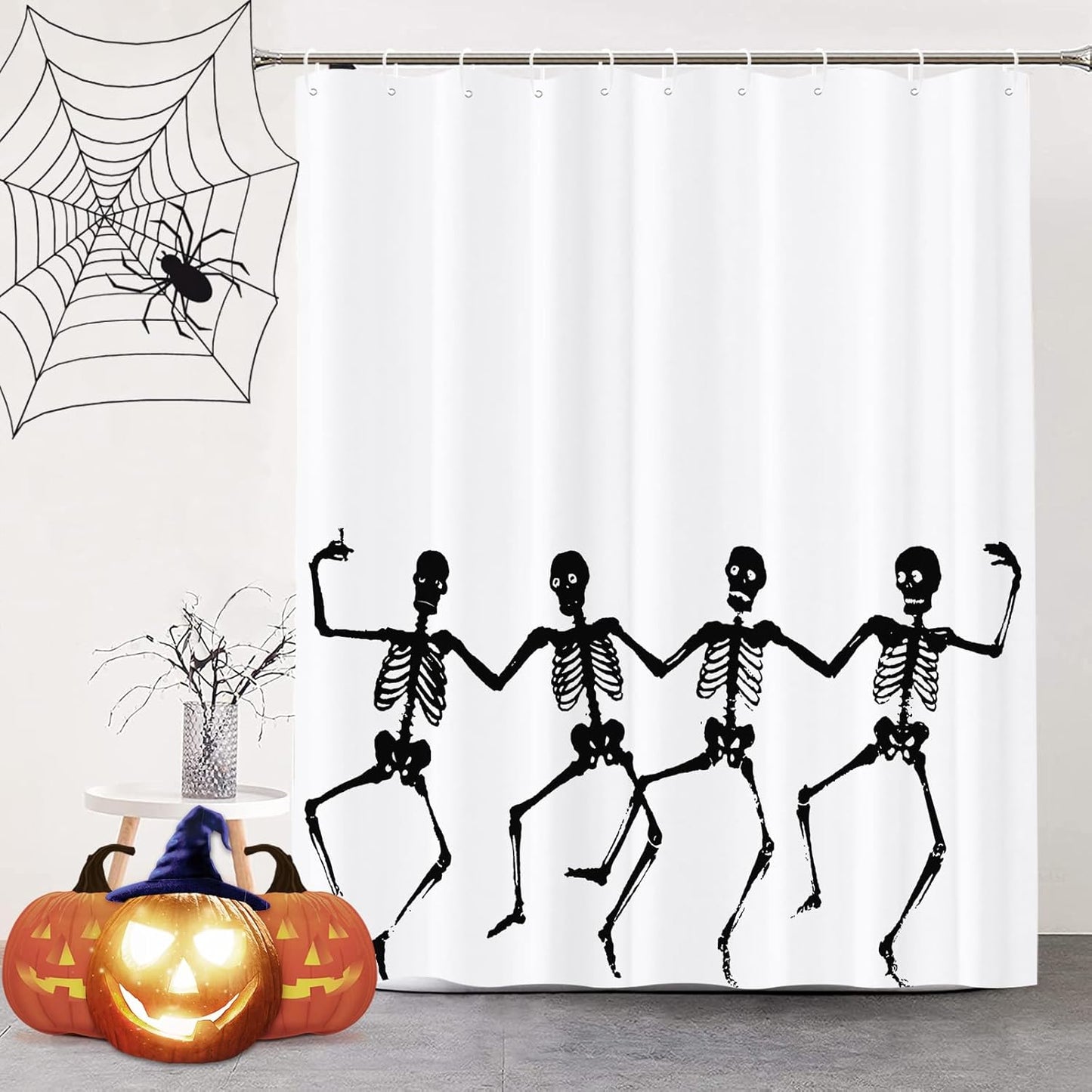 Feblilac Skull Funny Dance Halloween Dancing Cartoon Fun Joints Party Vintage Shower Curtain with Hooks