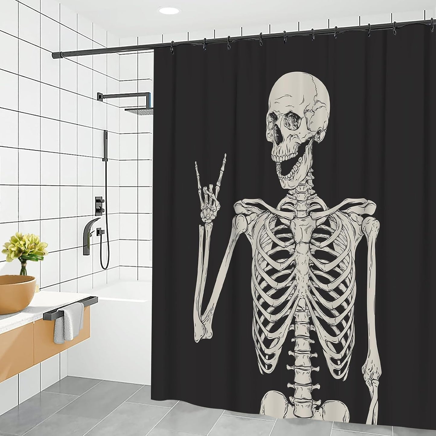 Feblilac Skull Funny Dance Halloween Dancing Cartoon Fun Joints Party Vintage Shower Curtain with Hooks