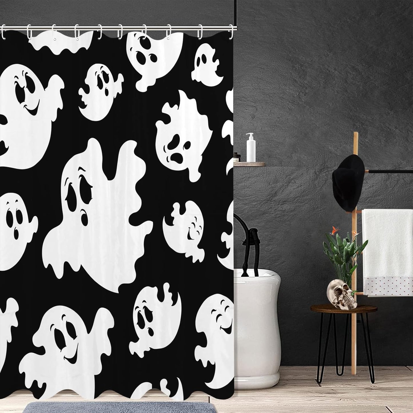 Feblilac Skull Funny Dance Halloween Dancing Cartoon Fun Joints Party Vintage Shower Curtain with Hooks