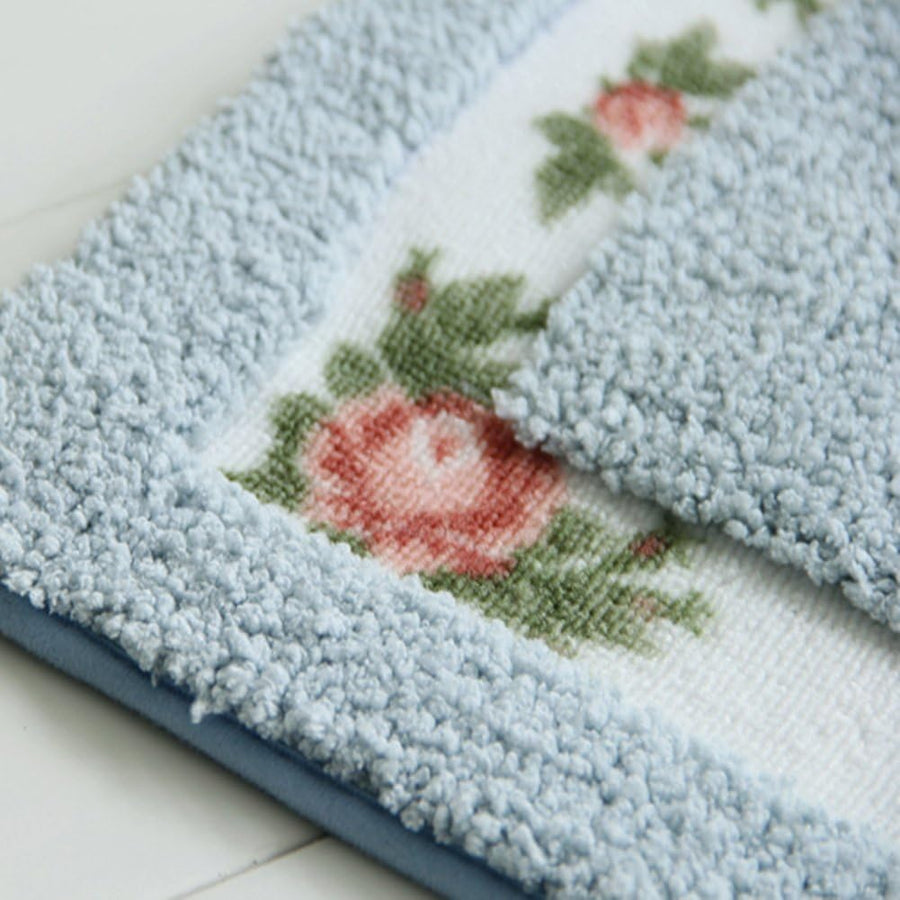 Feblilac Blue Tufted Bathroom Mat Toilet U-Shaped Floor Mat - view 4
