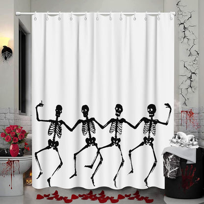 Feblilac Skull Funny Dance Halloween Dancing Cartoon Fun Joints Party Vintage Shower Curtain with Hooks