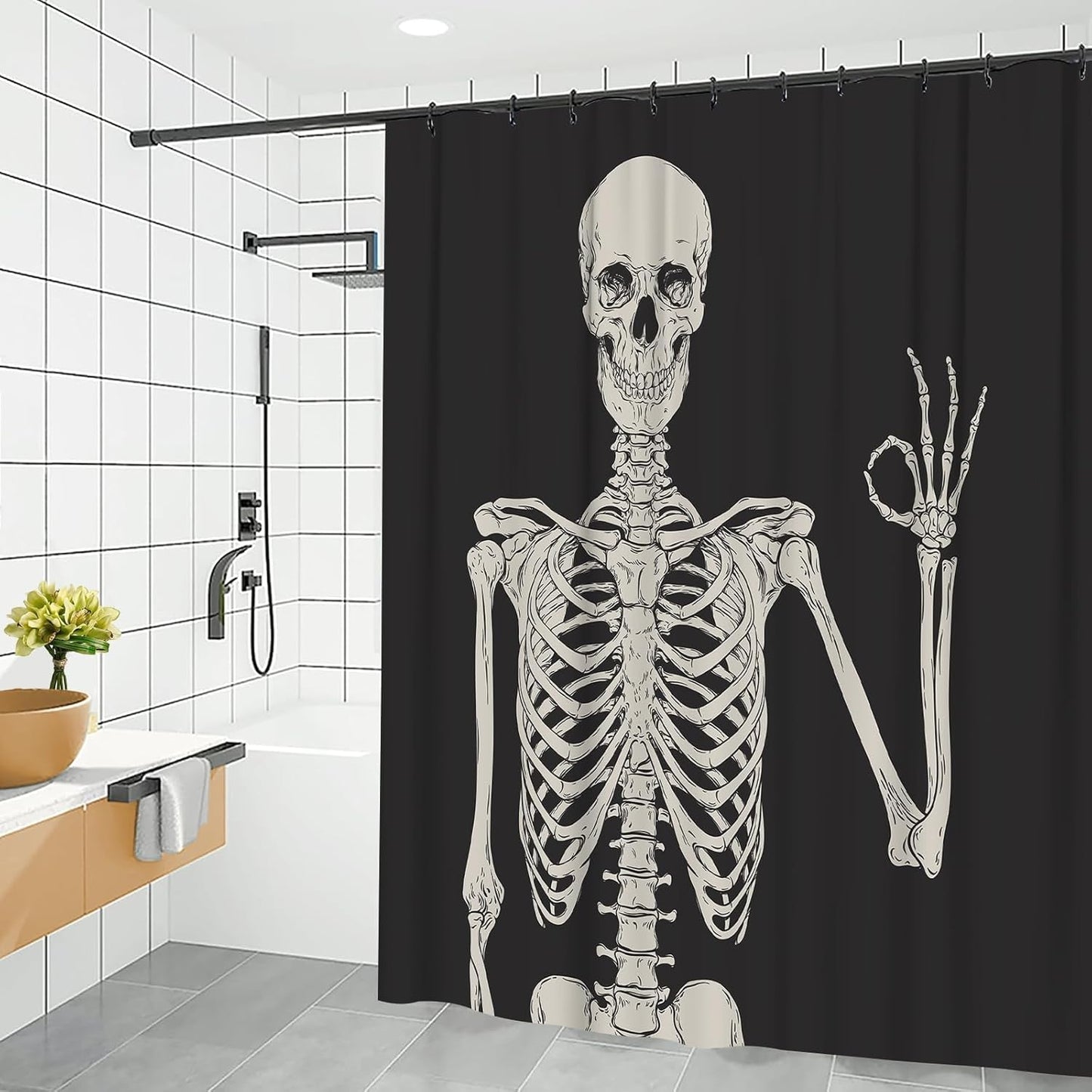 Feblilac Skull Funny Dance Halloween Dancing Cartoon Fun Joints Party Vintage Shower Curtain with Hooks