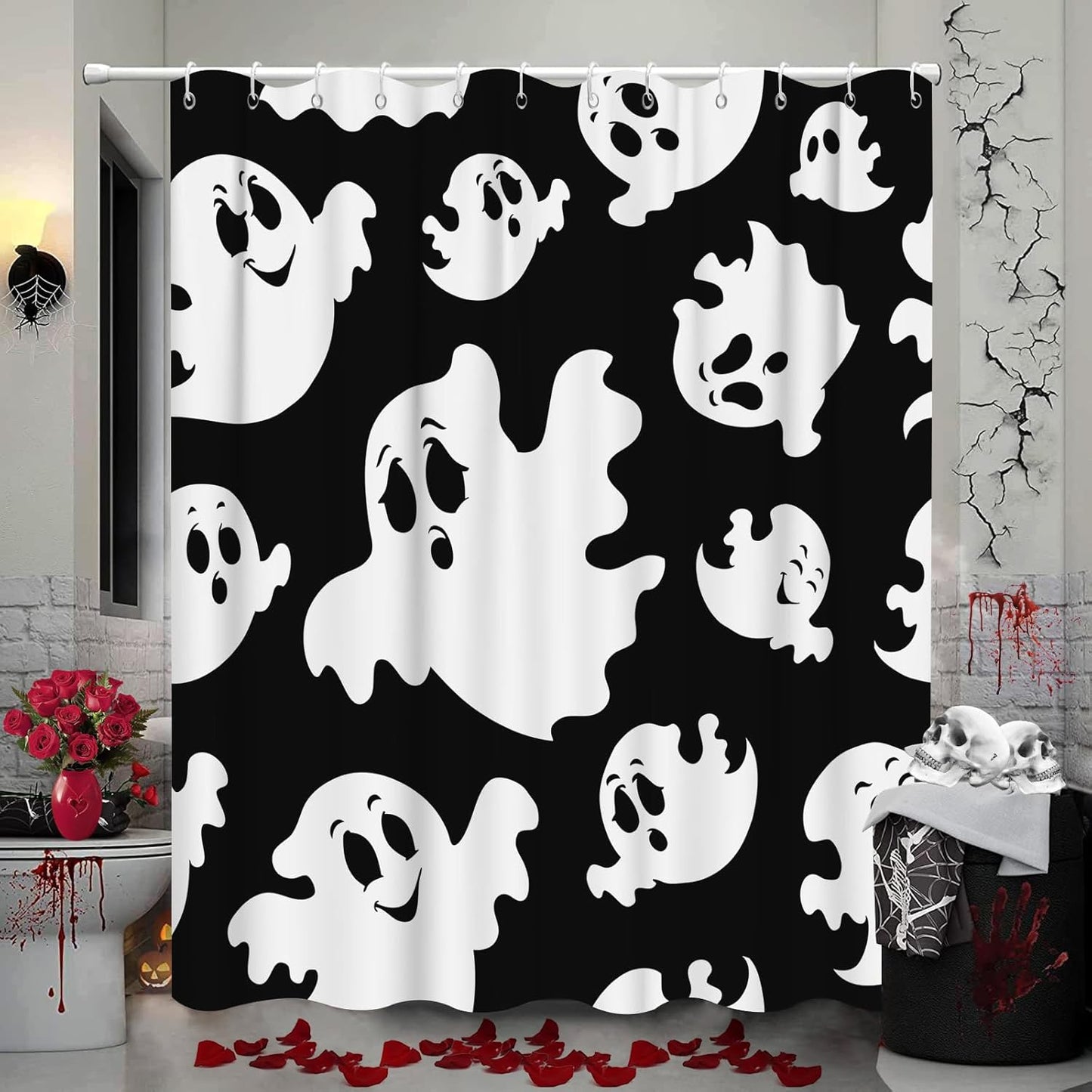 Feblilac Skull Funny Dance Halloween Dancing Cartoon Fun Joints Party Vintage Shower Curtain with Hooks