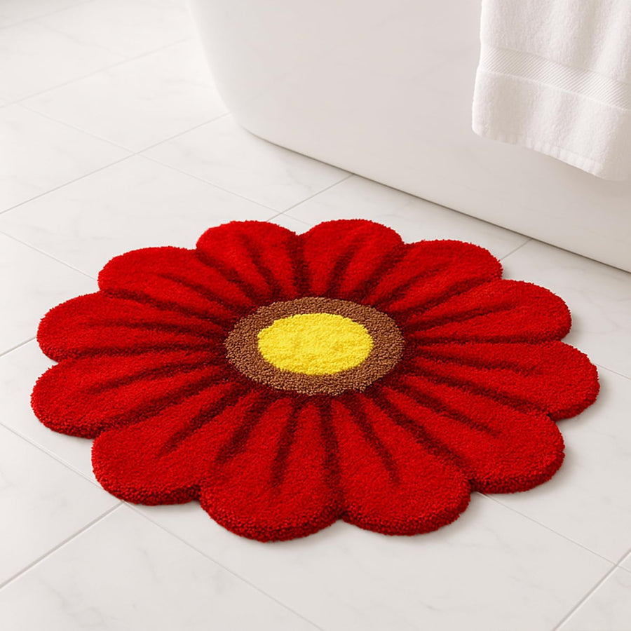 Feblilac Red Flowers Tufted Bath Mat