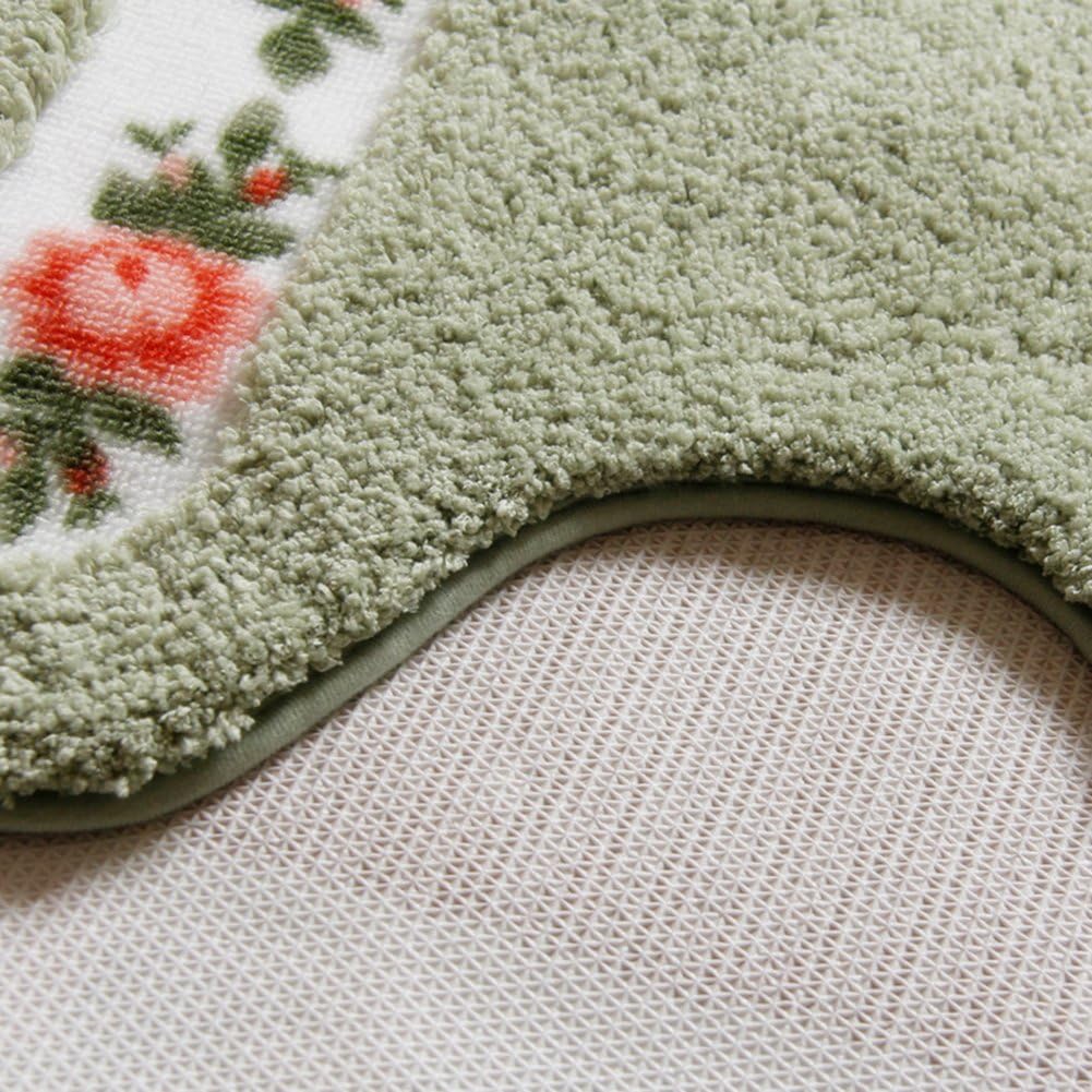 Feblilac Green Flower Tufted Bathroom Mat Toilet U-Shaped Floor Mat
