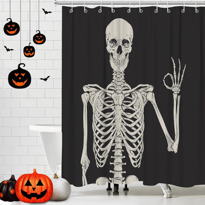 Feblilac Skull Funny Dance Halloween Dancing Cartoon Fun Joints Party Vintage Shower Curtain with Hooks