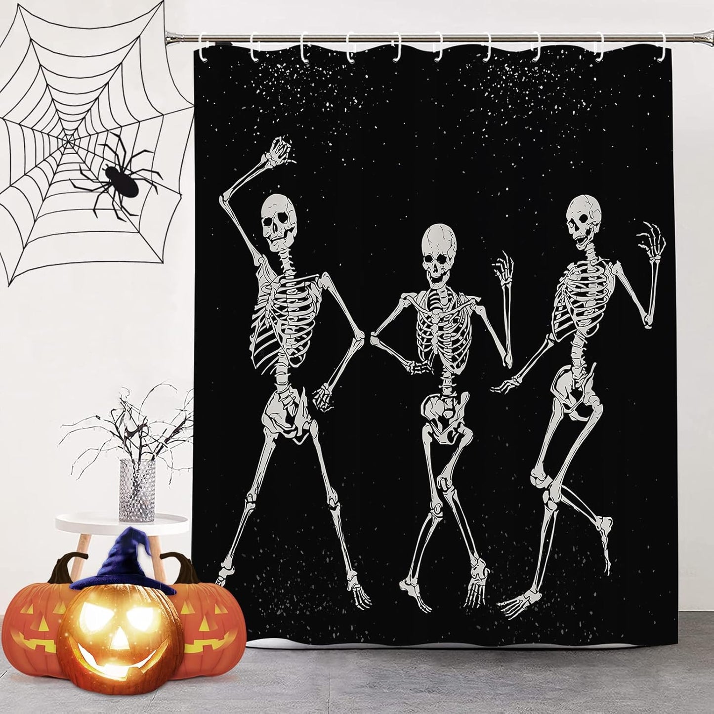 Feblilac Skull Funny Dance Halloween Dancing Cartoon Fun Joints Party Vintage Shower Curtain with Hooks