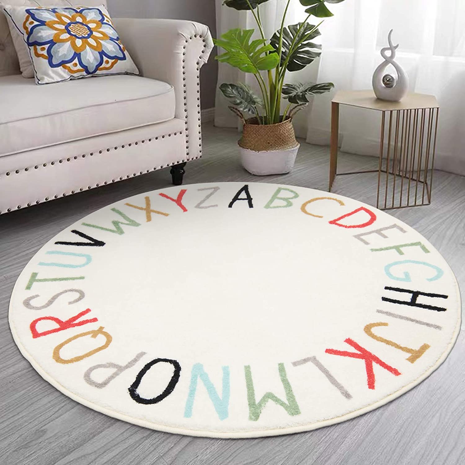 Colorful Round Kids Play Rug, Alphabet Nursery Area Rug, Extra Large Mat