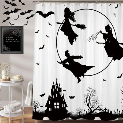 Feblilac Halloween Holiday  Waterproof Witch Shower Curtain with Hooks