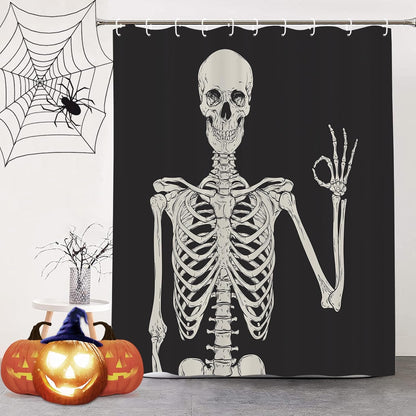 Feblilac Skull Funny Dance Halloween Dancing Cartoon Fun Joints Party Vintage Shower Curtain with Hooks