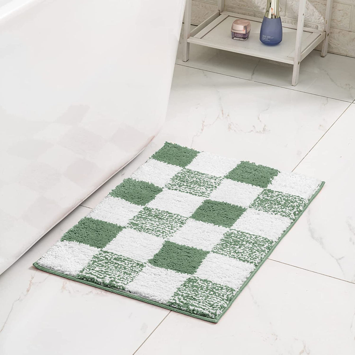 Feblilac Pink Checkerboard Bath Mat, Non-Slip Soft and Water-Absorbent - view 11