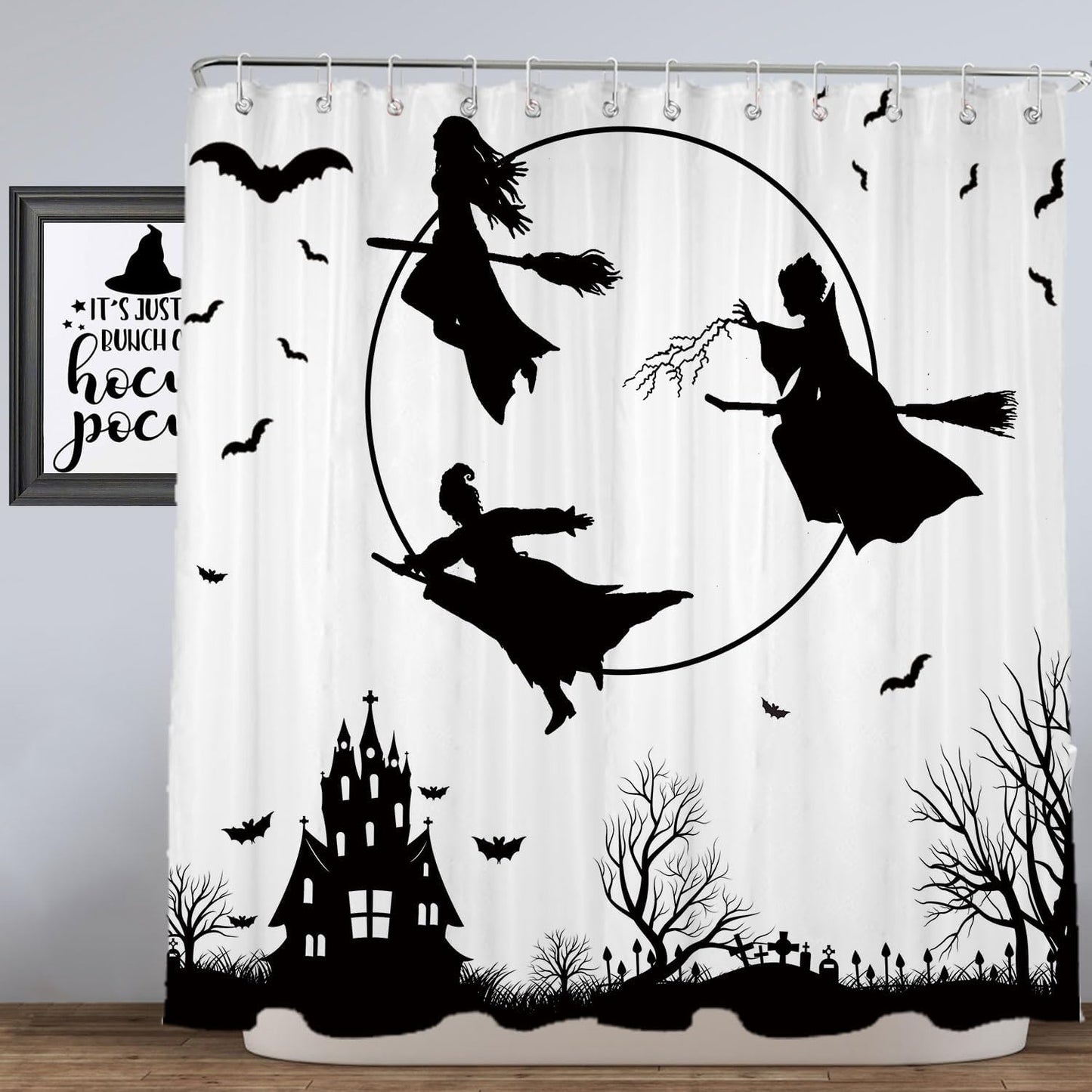 Feblilac Halloween Holiday  Waterproof Witch Shower Curtain with Hooks