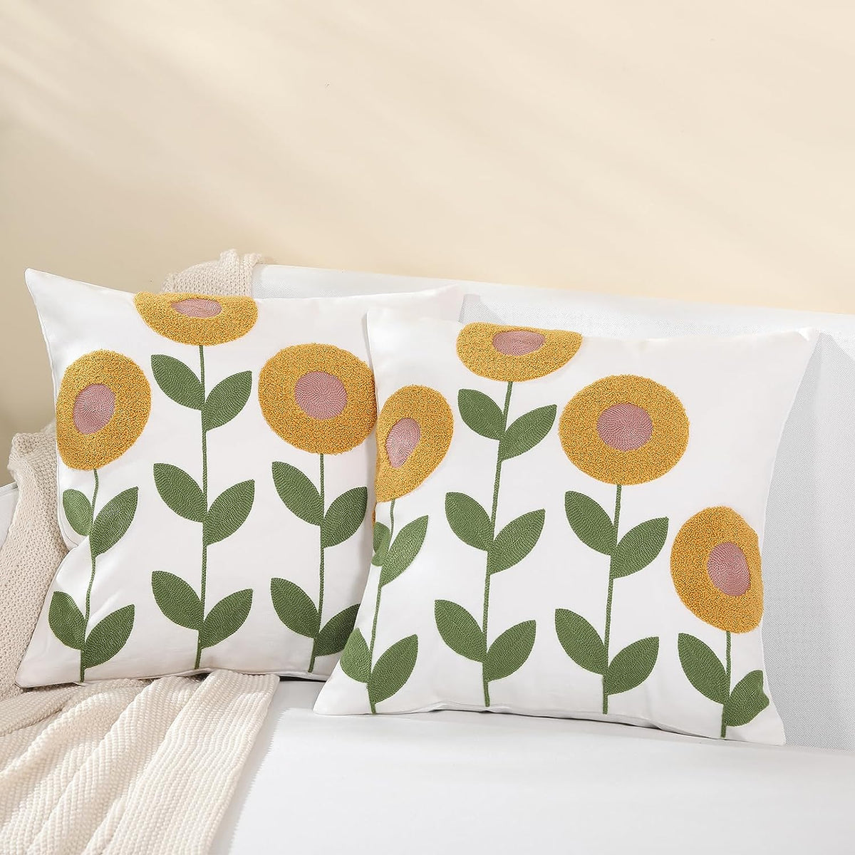 Feblilac Pack of 2 Flower Decorative Throw Pillow Covers Jacquard Pillowcase Soft Square Cushion Cozy Pillowca - view 15