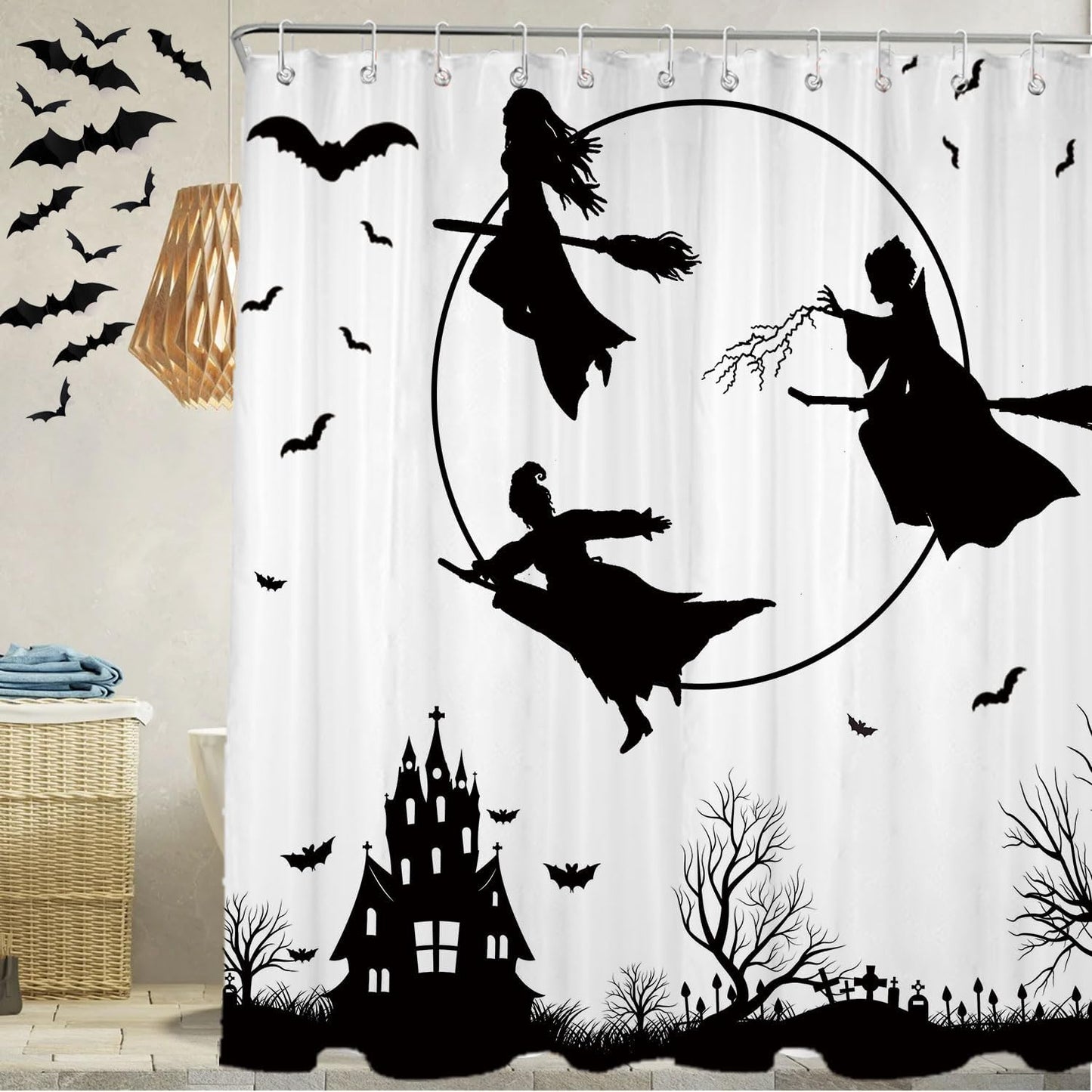 Feblilac Halloween Holiday  Waterproof Witch Shower Curtain with Hooks