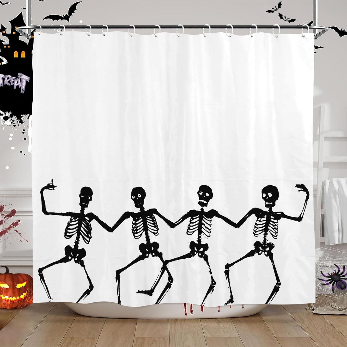 Feblilac Skull Funny Dance Halloween Dancing Cartoon Fun Joints Party Vintage Shower Curtain with Hooks