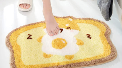 Cute Shiba Inu Toast Bath Mat, Soft Bathroom Rug