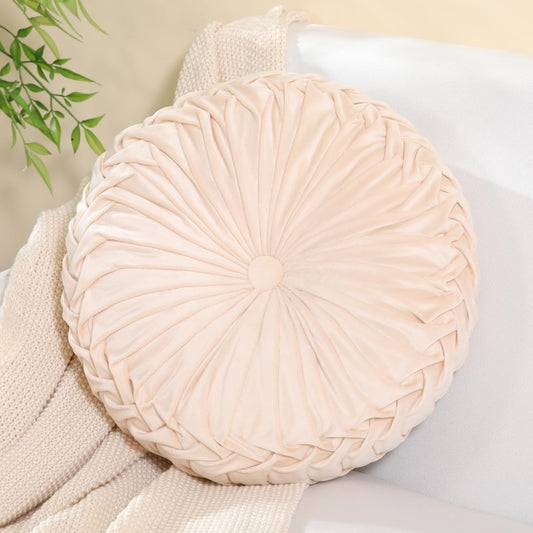 Feblilac Round Pillow Velvet Throw Pillows,Seating Cushion Home Decoration Pleated Floor Pillow Cushion for Couch Chair