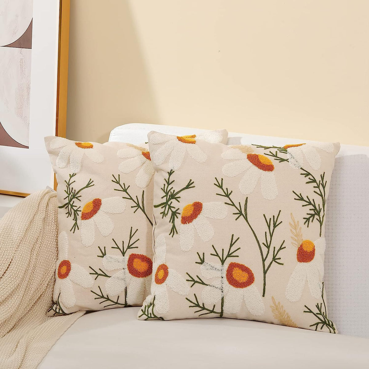 Feblilac Pack of 2 Flower Decorative Throw Pillow Covers Jacquard Pillowcase Soft Square Cushion Cozy Pillowca - view 10