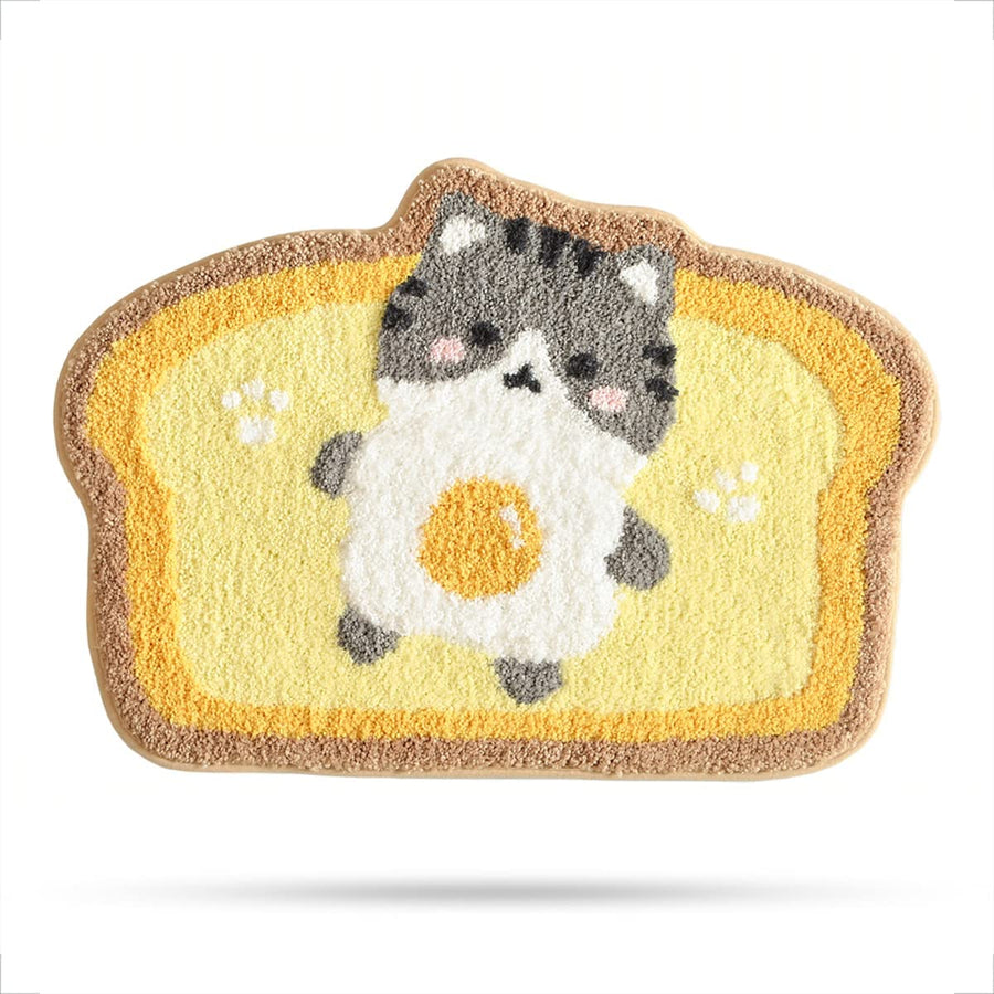 Cute Cat Toast Bathroom Rug, Non-Slip and Washable Bath Mat