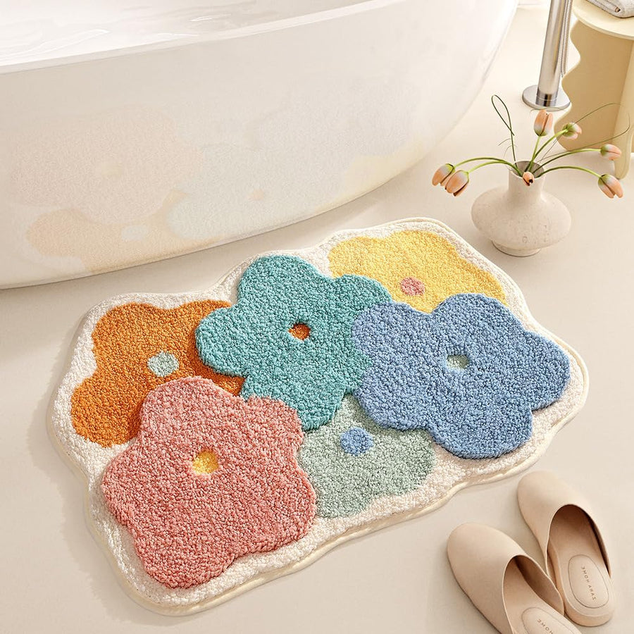 Feblilac Colorful Flowers Bath Rug Soft Non-Slip Bathroom Mat Water Absorbent Bathroom Rug Machine Washable Sh