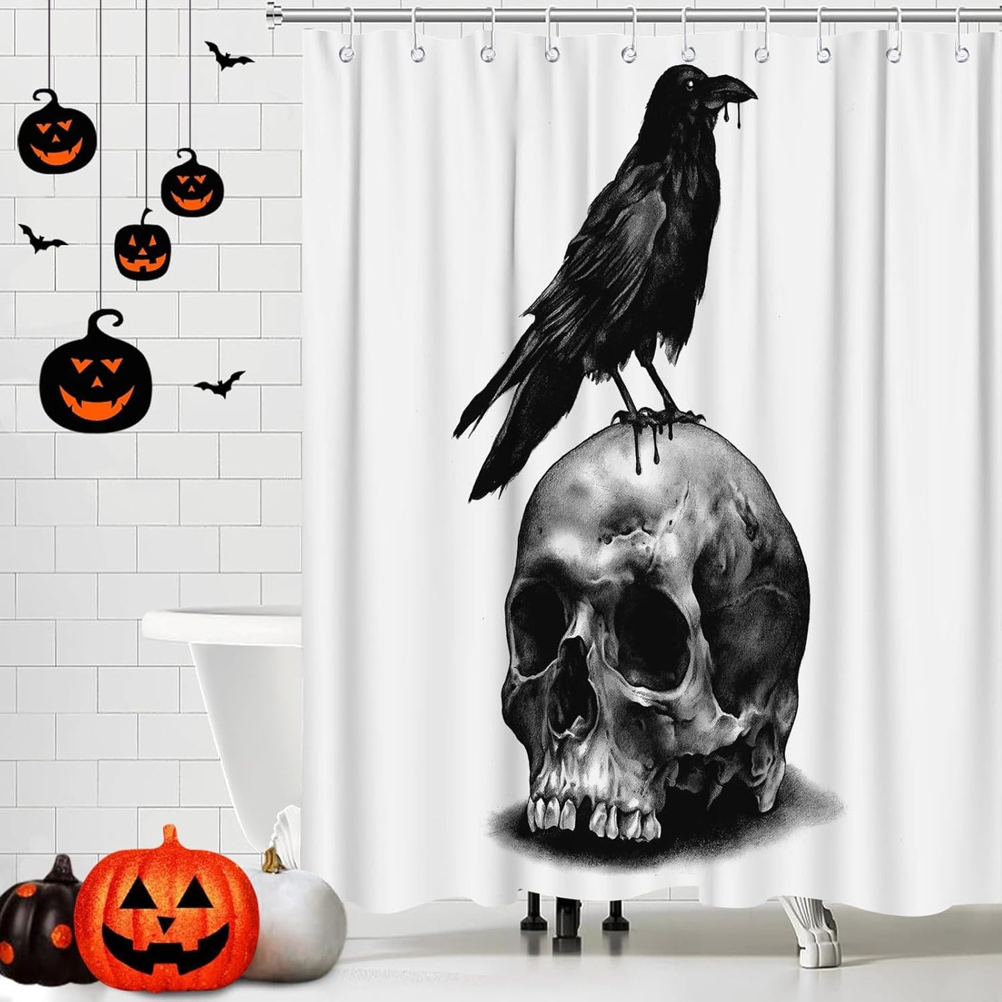 Feblilac Skull Funny Dance Halloween Dancing Cartoon Fun Joints Party Vintage Shower Curtain with Hooks