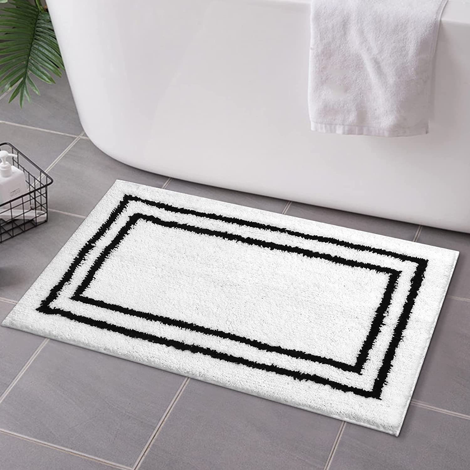 Grey Tufted Bathroom Runner Rug, Gray Non-Slip Extra Long Bath Mat - view 9