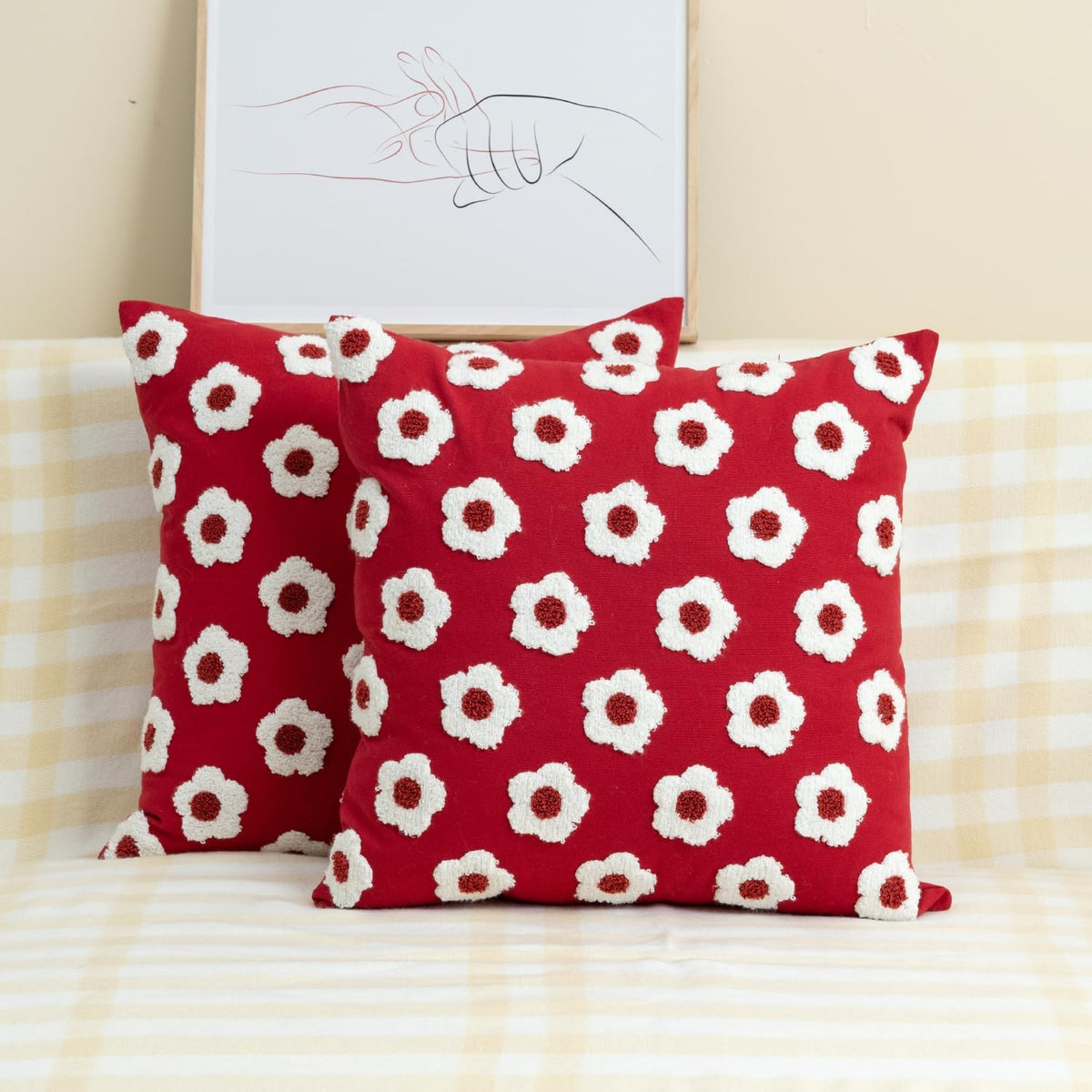 Feblilac Pack of 2 Flower Decorative Throw Pillow Covers Jacquard Pillowcase Soft Square Cushion Cozy Pillowca - view 9