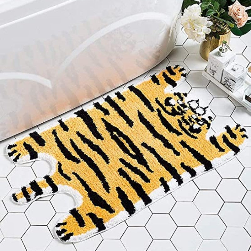 Feblilac Cute Soft Tiger Shaped Animals Tufted Bath Mat