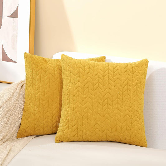 Feblilac Set of 2 Decorative Throw Pillow Covers Pillowcases Soft Square Cushion Covers Farmhouse Home Decor Sofa Bed Bedroom(18x18 Inch,Yellow)