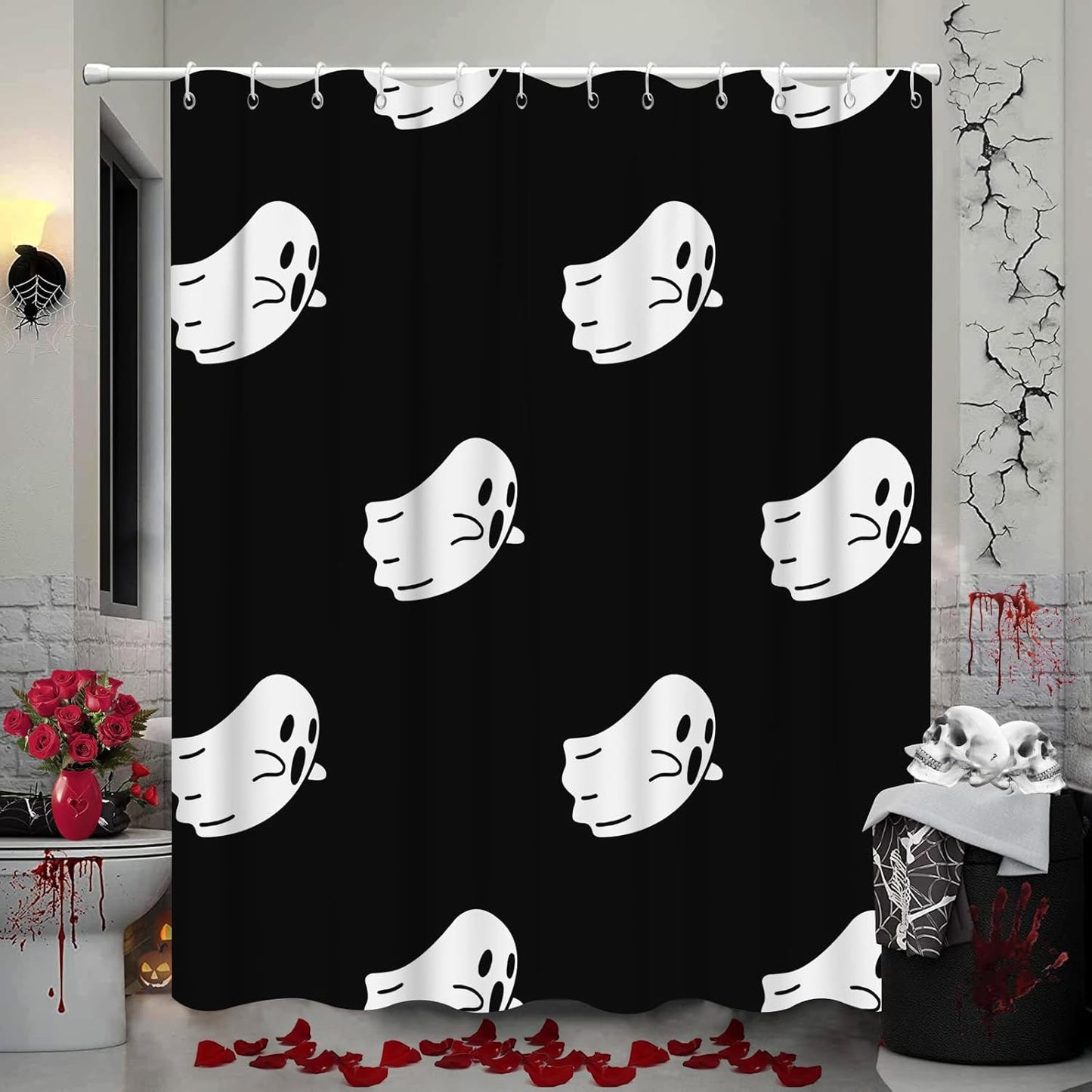 Feblilac Skull Funny Dance Halloween Dancing Cartoon Fun Joints Party Vintage Shower Curtain with Hooks