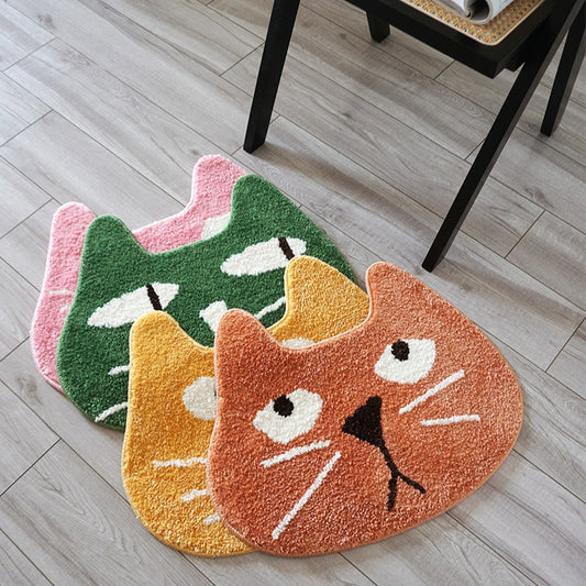 Feblilac Cute Cat Face Cartoon Tufted Bath Mat