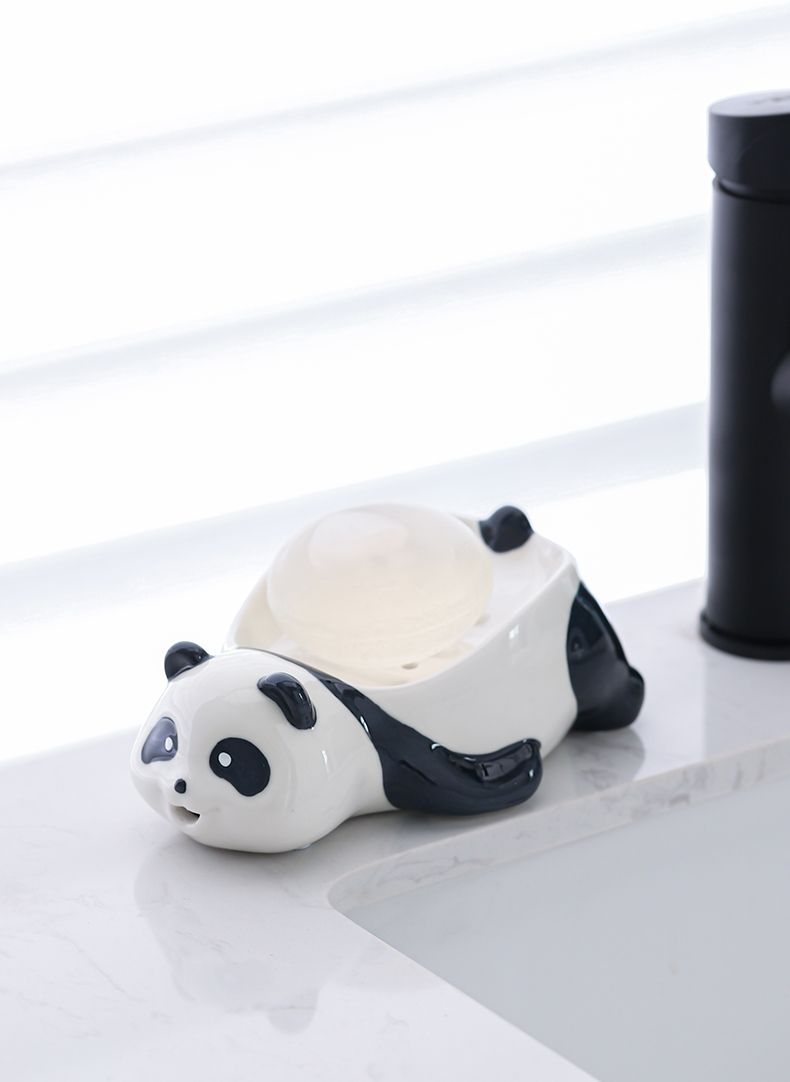 Feblilac Cute Red Panda Cartoon Ceramic Soap Box Creative Soap Box Rack Toilet Drain No Water Soap Dish