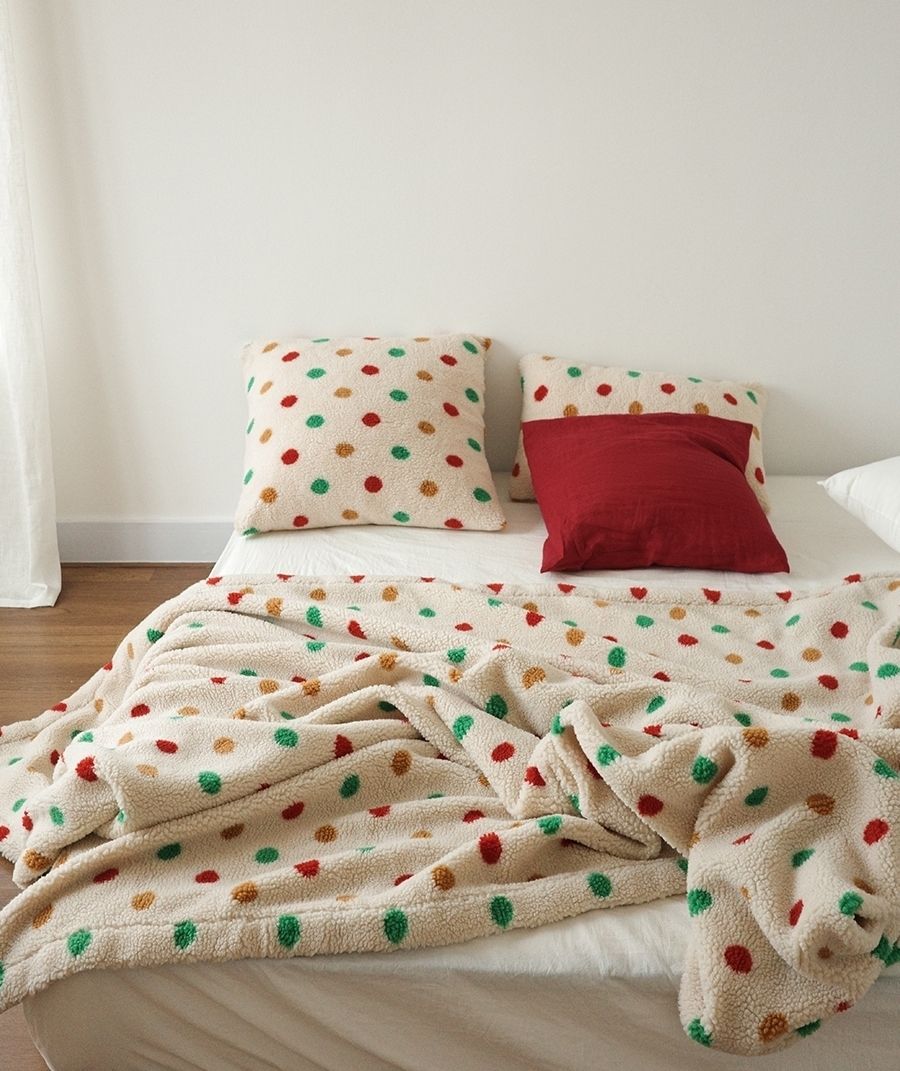 Christmas Polka Dots Blanket, Colorful Holiday Home Sofa Decor - view 4