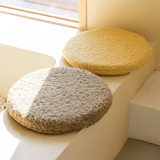 Feblilac Round Solid Faux Alpaca Plush Memory Foam Cushion