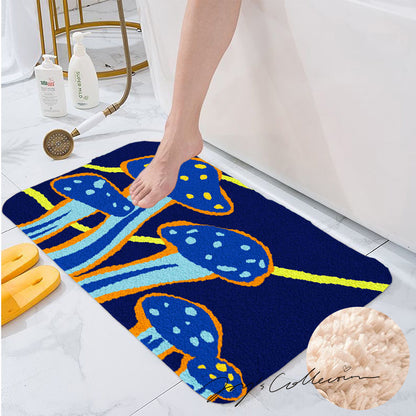 Feblilac Dark Blue Mushroom Tufted Bath Mat