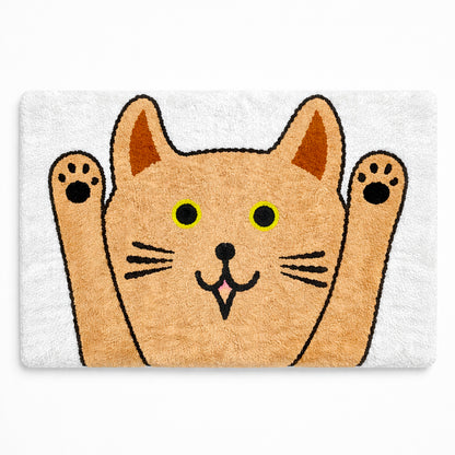 Feblilac Cute Orange Cat Bath Mat – Soft Non-Slip Absorbent Rug for Bathroom & Entryway