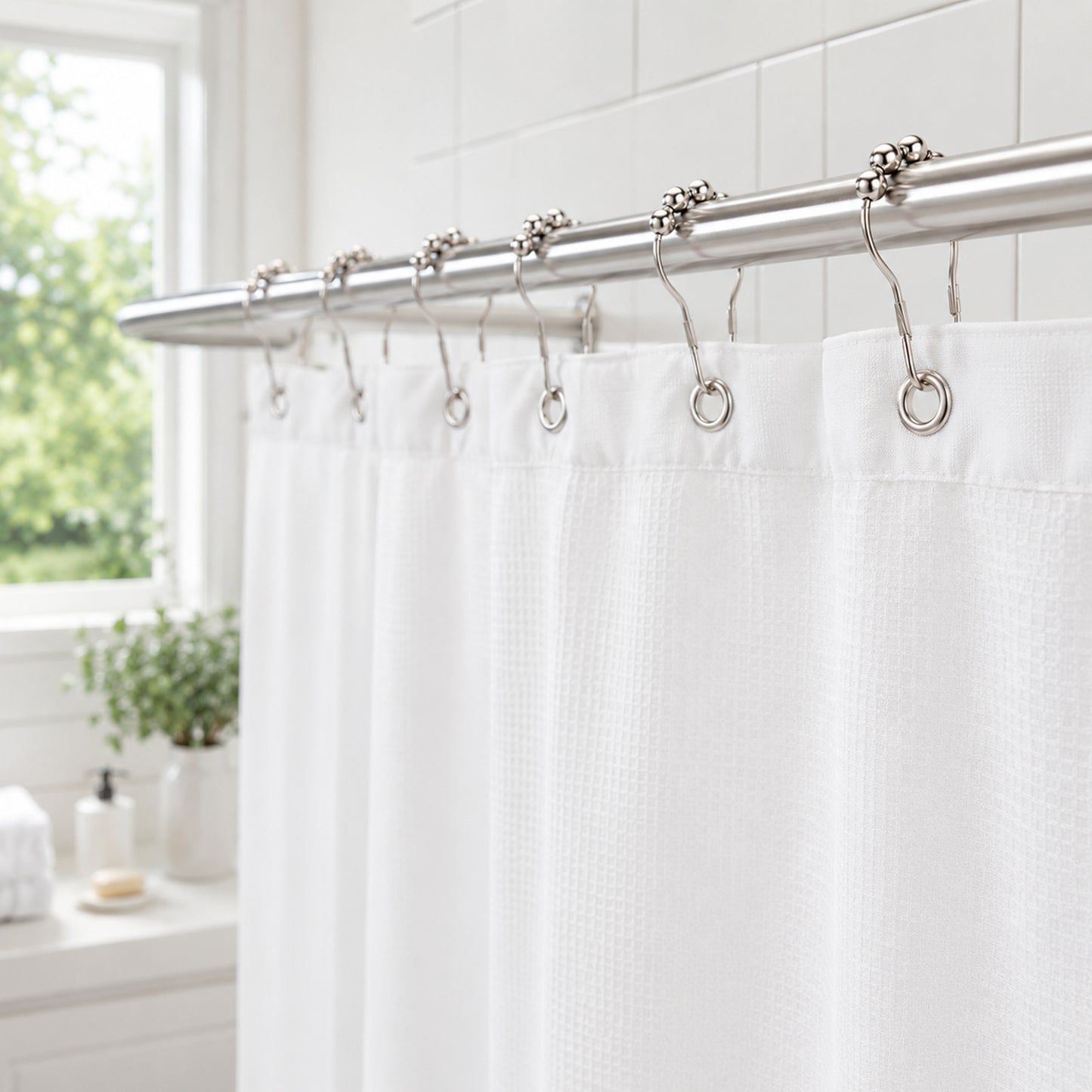 Feblilac Shower Curtain Metal Hooks, Rust-Resistant Rolling Ball Shower Curtain Rings, Set of 12