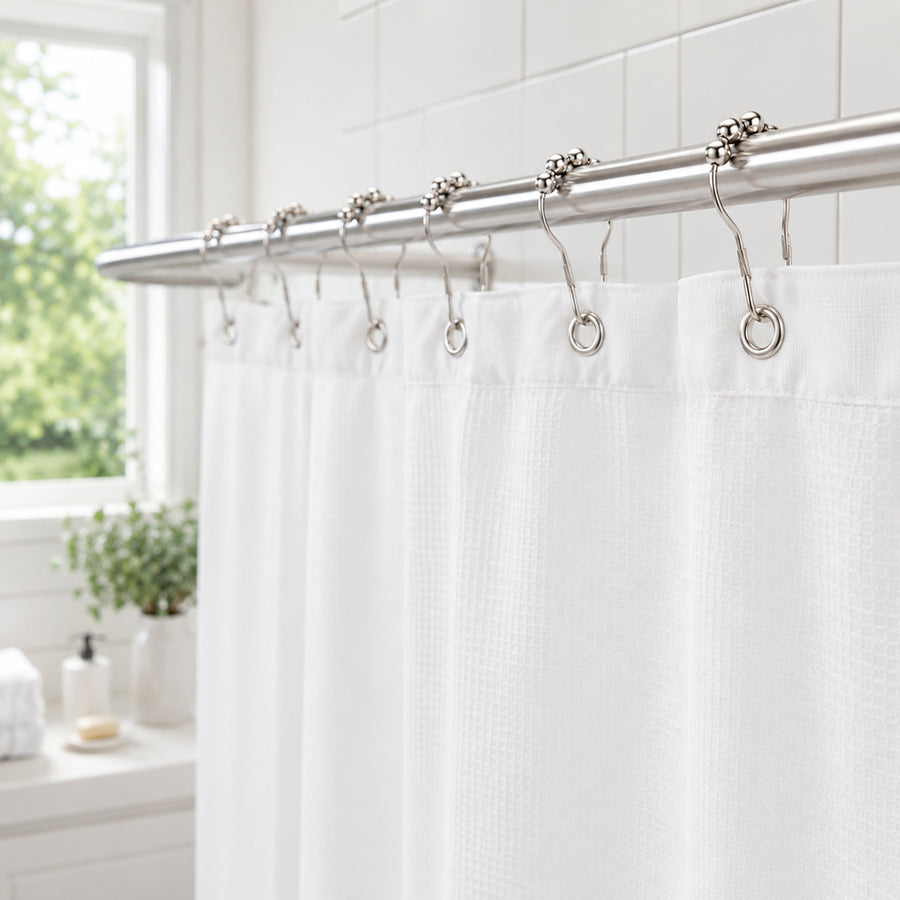 Feblilac Shower Curtain Metal Hooks, Rust-Resistant Rolling Ball Shower Curtain Rings, Set of 12 - view 2