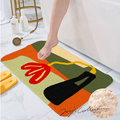 Feblilac Red Flower and Vase Tufted Bath Mat