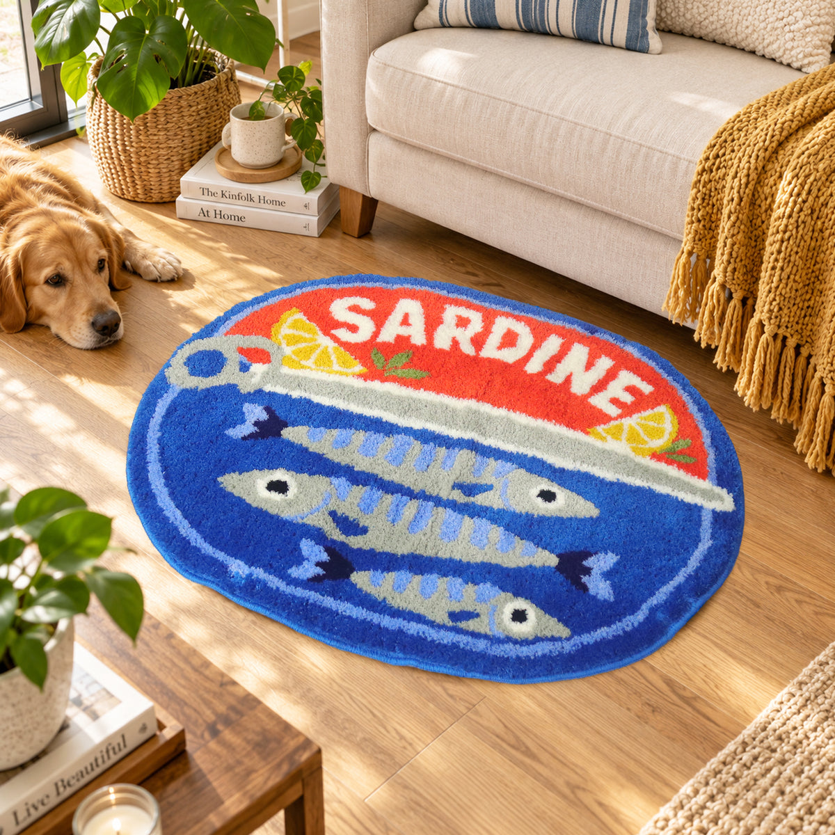 Feblilac Sardine Tin Tufted Bath Mat, Funny Fish Rug