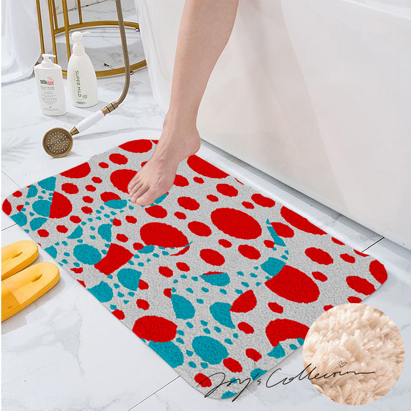 Feblilac Red and Blue Polka Dot Tufted Bath Mat