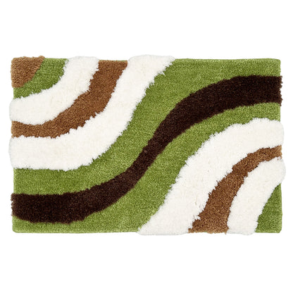 Feblilac Green, White and Brown Curves Tufted Bath Mat