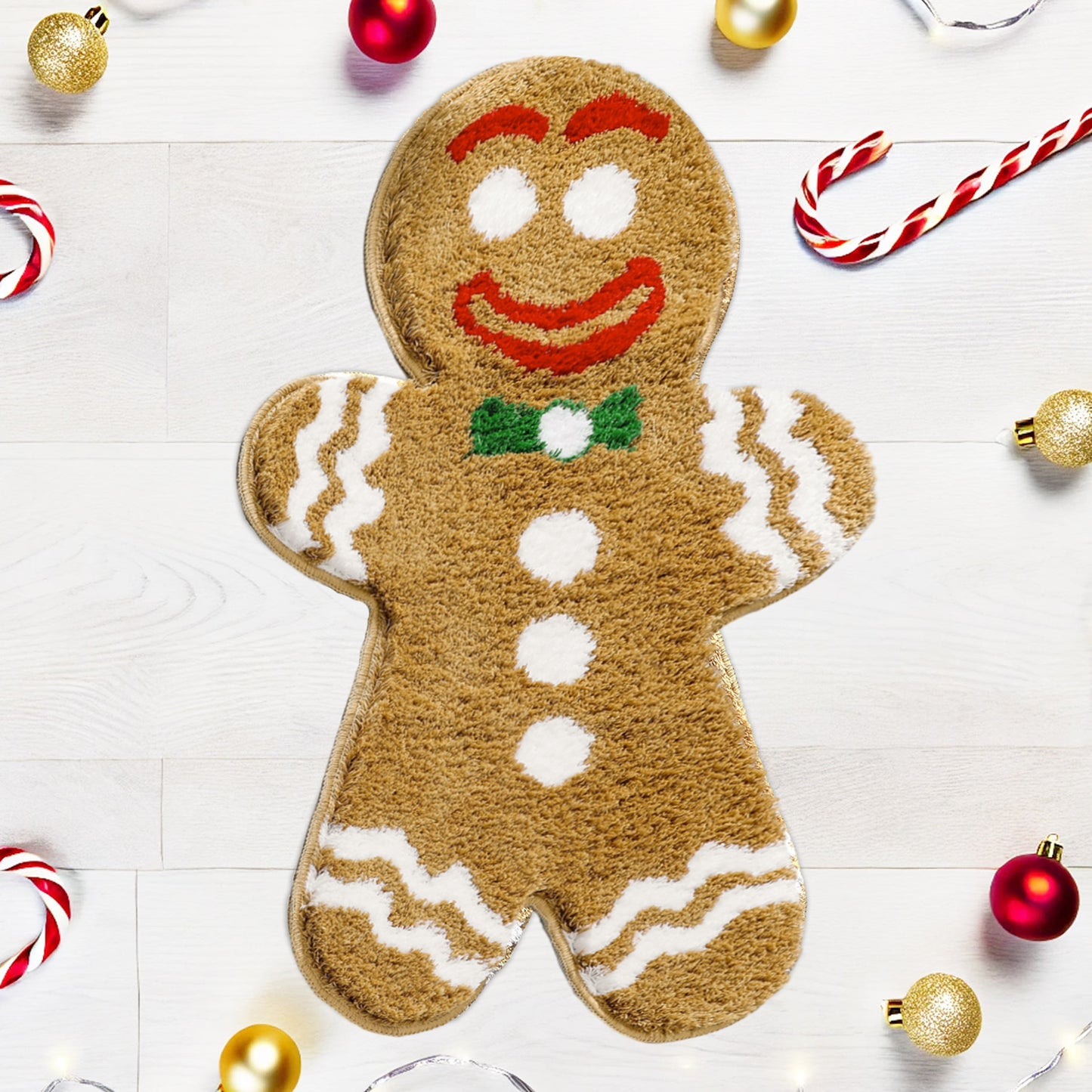 Cute Ginger Man Bath Mat, Gingerbread Man Cookies Bathroom Rug, 50x80cm / 19"x31"