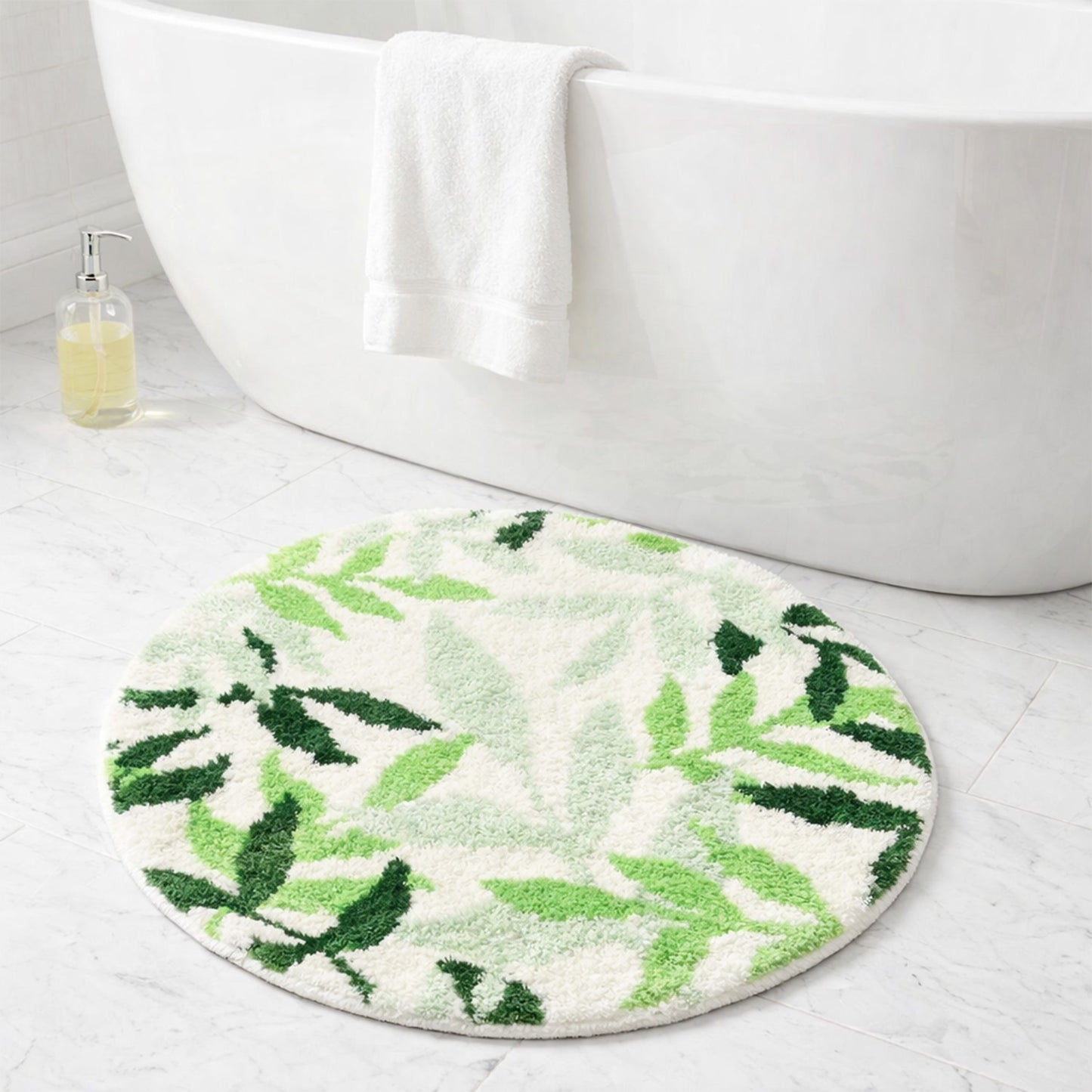 Feblilac Round Green Leaves Tufted Bath Mat Mom‘s Day Gift
